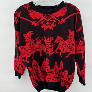 VTG 80s abstract pattern Geometric black & red adele knitwear S sweater USA MADE